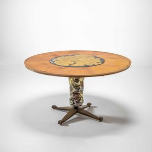 Melchiorre Bega e Pietro Melandri - Tavolo con decoro in ceramica policroma smaltata.
