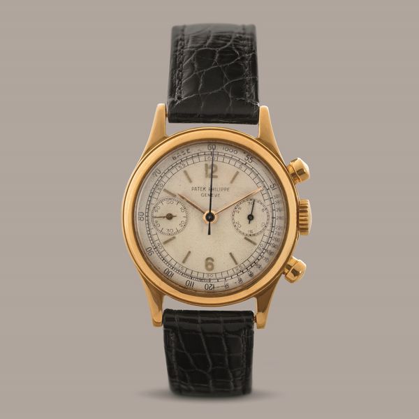 PATEK PHILIPPE - Rarissimo Tasti Tondi ref 1463 in oro giallo 18k con indici Index e numeri Arabi, due contatori quadrante Argent� Gren�.  - Asta Orologio da polso e da tasca  - Associazione Nazionale - Case d'Asta italiane