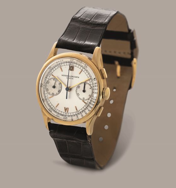 VACHERON & CONSTANTIN - Raro cronografo ref 4072 in oro giallo 18k, quadrante Argent� due contatori con scala tachimetrica tasti quadri e fondello a scatto  - Asta Orologio da polso e da tasca  - Associazione Nazionale - Case d'Asta italiane