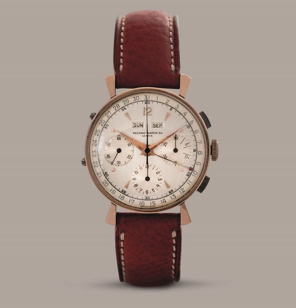 RECORD WATCH & CO - Raro Datocompax in acciaio e oro rosa, quadrante Argent� tre contatori e calendario completo, carica manuale  - Asta Orologio da polso e da tasca  - Associazione Nazionale - Case d'Asta italiane