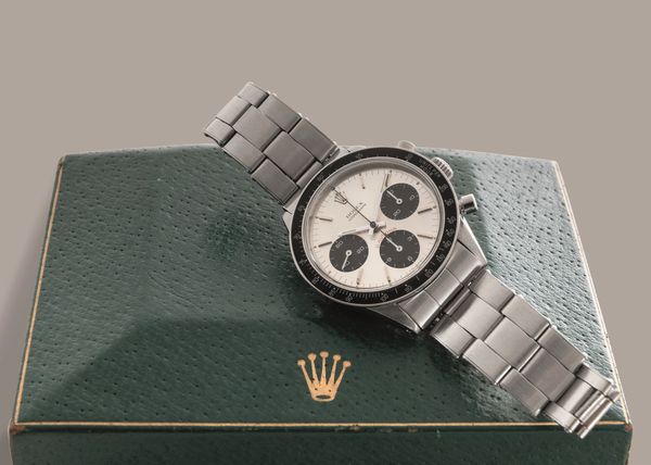 ROLEX - Daytona ref 6241 Cherry Logo carica manuale,in acciaio, quadrante Argent� contatori neri a contrasto, ghiera nera in bachelite e pulsanti a pompa  - Asta Orologio da polso e da tasca  - Associazione Nazionale - Case d'Asta italiane