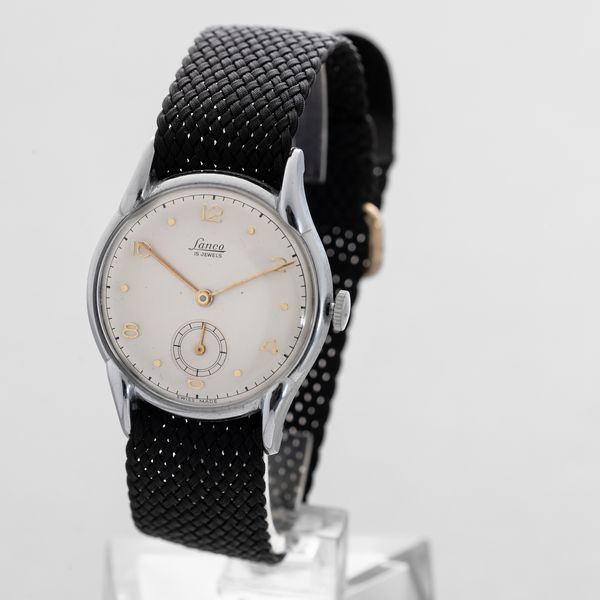 LANCO - Solo tempo con anse riportate, quadrante Argent con numeri Arabi e piccoli secondi  - Asta Orologio da polso e da tasca  - Associazione Nazionale - Case d'Asta italiane
