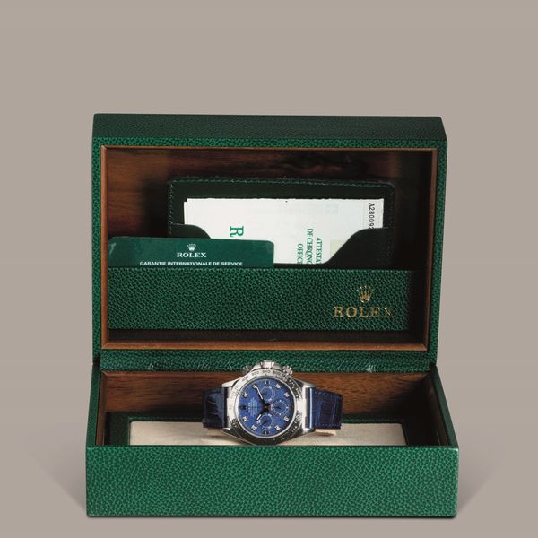 ROLEX - Daytona ref 16519 in oro bianco 18k con quadrante in Sodalite e indici in brillanti, ghiera Tachimetrica, movimento automatico con scatola garanzia e service Rolex  - Asta Orologio da polso e da tasca  - Associazione Nazionale - Case d'Asta italiane