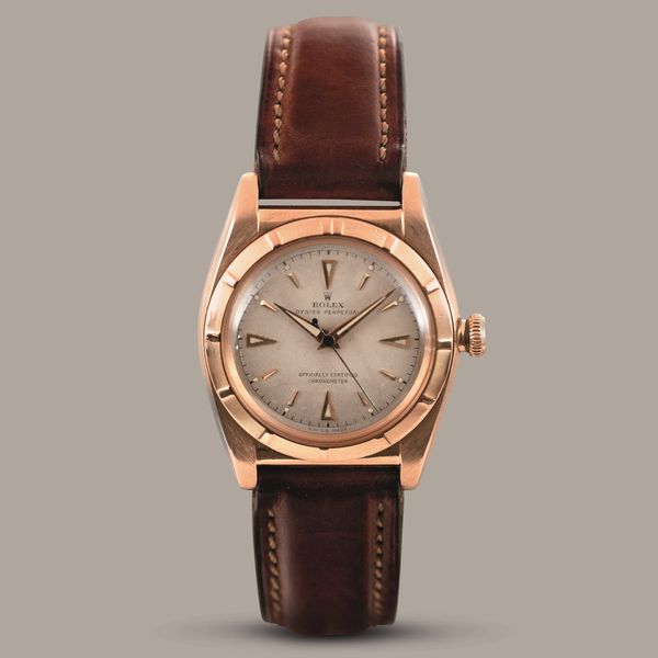 ROLEX - Ovetto ref 4777 in oro rosa 18k con ghiera lavorata, quadrante argento Gren� con inidici e sfere luminose, secondi centrali e movimento automatico  - Asta Orologio da polso e da tasca  - Associazione Nazionale - Case d'Asta italiane