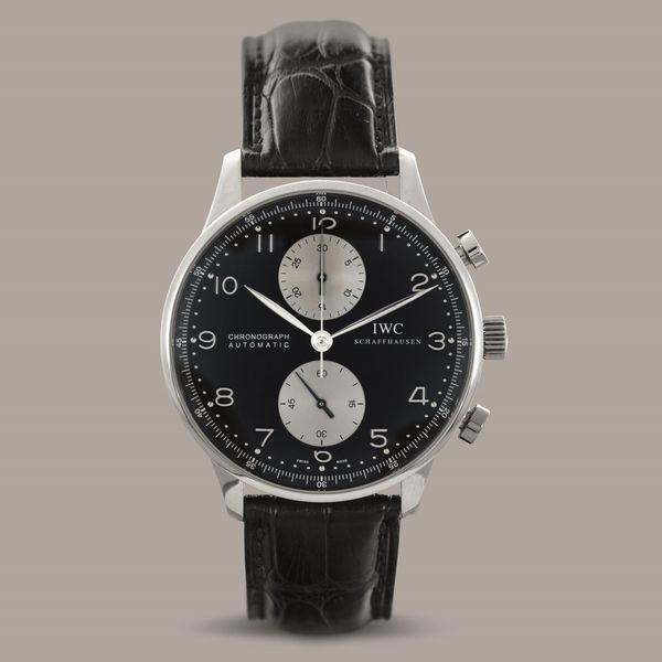 IWC - Portoghese cronografo in acciaio quadrante nero con contatori argent�, numeri Arabi, movimento automatico, mai indossato  - Asta Orologio da polso e da tasca  - Associazione Nazionale - Case d'Asta italiane