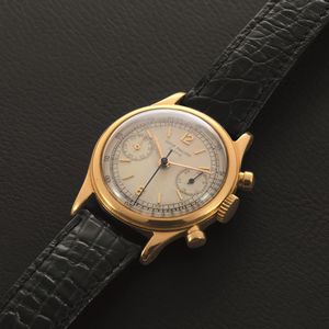 PATEK PHILIPPE - Rarissimo Tasti Tondi ref 1463 in oro giallo 18k con indici Index e numeri Arabi, due contatori quadrante Argent� Gren�.  - Asta Orologio da polso e da tasca  - Associazione Nazionale - Case d'Asta italiane