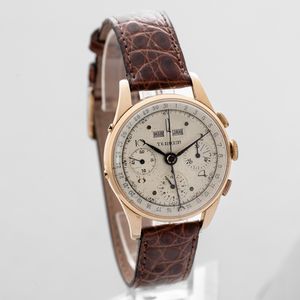 TERIAM - Dato Compax in oro giallo 18k, cronografo tre contatori tasti quadri, triplo calendario, quadrante Argent�, movimento a carica manuale  - Asta Orologio da polso e da tasca  - Associazione Nazionale - Case d'Asta italiane