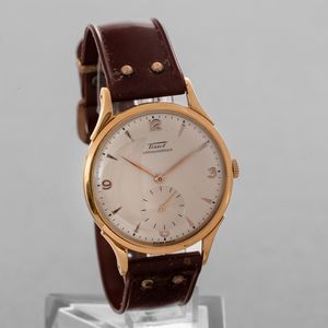 TISSOT - Oversize solo tempo, quadrante Argent� con indici e numeri Arabi applicati, secondi al sei, cassa laminata con anse riportate e fondello a pressione  - Asta Orologio da polso e da tasca  - Associazione Nazionale - Case d'Asta italiane