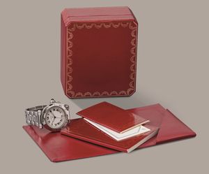 CARTIER - Pasha, in acciaio, automatico, misura grande, quadrante bianco con numeri Romani e luminescenza al trizio, con scatola originale  - Asta Orologio da polso e da tasca  - Associazione Nazionale - Case d'Asta italiane