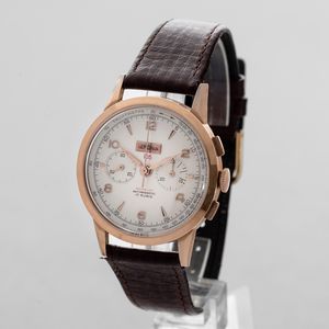 LEMANIA - Cronografo due contatori in oro rosa 18k, tasti quadri, quadrante Argent� con logo applicato, indici e numeri Arabi applicati, carica manuale  - Asta Orologio da polso e da tasca  - Associazione Nazionale - Case d'Asta italiane