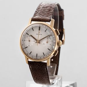 ZENITH - Cronografo due contatori tasti quadri in oro giallo 18k, quuadrante Argent� carica manuale  - Asta Orologio da polso e da tasca  - Associazione Nazionale - Case d'Asta italiane