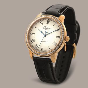 GLASHUTTE - Senator in oro rosa 18k e brillanti, quadrante Argent� con numeri Romani, secondi centrali e movimento automatico a vista  - Asta Orologio da polso e da tasca  - Associazione Nazionale - Case d'Asta italiane