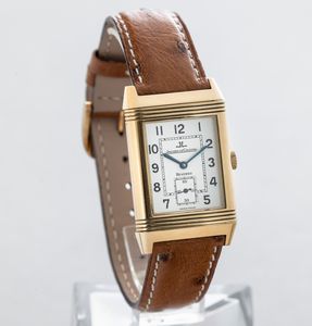 JAEGER LECOULTRE - Reverso Grand Taille, quadrante Argent� bitonale con numeri Arabi, piccoli secondi e cassa in oro 18k reversibile. Accompagnato da scatola e garanzia  - Asta Orologio da polso e da tasca  - Associazione Nazionale - Case d'Asta italiane