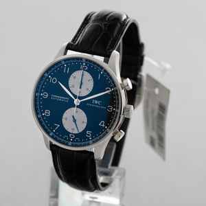 IWC - Portoghese cronografo in acciaio quadrante nero con contatori argent�, numeri Arabi, movimento automatico, mai indossato  - Asta Orologio da polso e da tasca  - Associazione Nazionale - Case d'Asta italiane