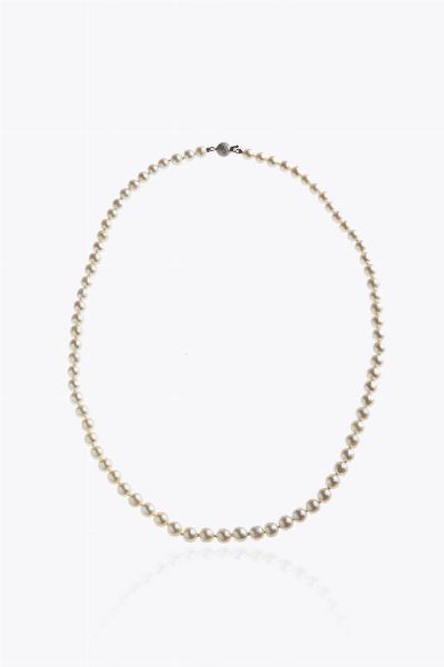 GIROCOLLO : Lunghezza cm 45 composto da un filo di perle di acqua dolce del diam. di mm 5-5 5 ca. Chiusura in oro bianco a sfera  - Asta Gioielli - Associazione Nazionale - Case d'Asta italiane