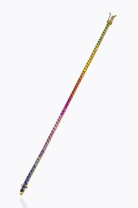 BRACCIALE - Peso gr 11 7 Lunghezza cm 17 5 in oro giallo  modello tennis  con pietre zaffiri gialli  ametiste  citrini taglio  [..]