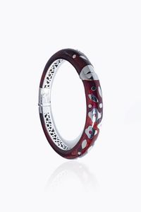 NOUVELLE BAGUE - Peso gr 30 2 Bracciale rigido in oro bianco  firmato Nouvelle Bague con smalto bordeaux