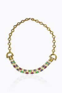 GIROCOLLO - Peso gr 77 1 Lunghezza cm 41 in oro giallo composto da anelli raccordati; al centro doppio filo con perle giapponesi  [..]