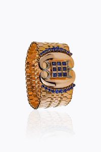 BRACCIALE - Peso gr 115 Lunghezza cm 18 in oro rosa  anni '40  manifattura argentina  con maglia geometrica ed al centro chiusura  [..]