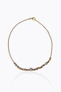 GIROCOLLO - Peso gr 14 1 in oro rosa e giallo 9 Kt  al centro pepite  dischi mobili e sfere in diamanti taglio brillante