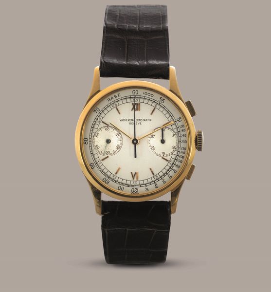VACHERON & CONSTANTIN - Raro cronografo ref 4072 in oro giallo 18k, quadrante Argent� due contatori con scala tachimetrica tasti quadri e fondello a scatto  - Asta Orologi da Polso e da Tasca - Associazione Nazionale - Case d'Asta italiane