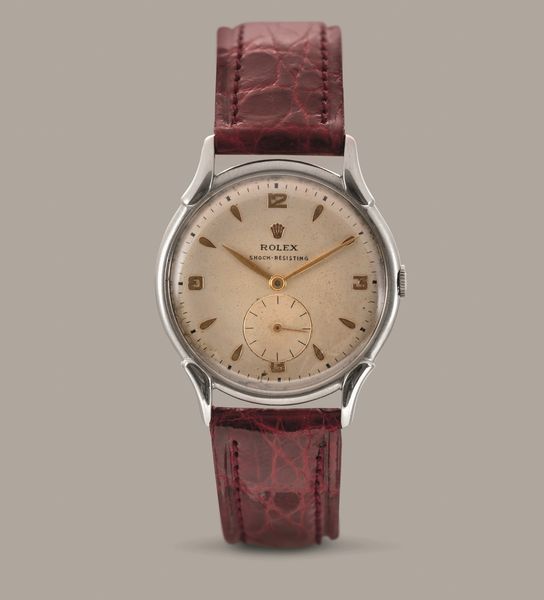 ROLEX - Precision ref 4498 in acciaio con fondello a scatto, anse riportate, quadrante Argent� con piccoli secondi in basso e numeri Arabi applicati, carica manuale  - Asta Orologi da Polso e da Tasca - Associazione Nazionale - Case d'Asta italiane