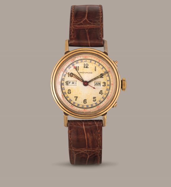MOVADO - Orologio da polso in oro 14k, carica manuale con triplo calendario con quadrante fan� e fondello a vite  - Asta Orologi da Polso e da Tasca - Associazione Nazionale - Case d'Asta italiane