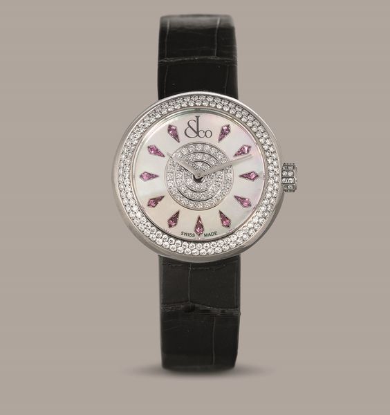 JACOB & CO - Brilliant da donna in acciaio con pav� di brillanti, quadrante in madreperla pav� di brillanti e indici di rubini completo di scatola e garanzia  - Asta Orologi da Polso e da Tasca - Associazione Nazionale - Case d'Asta italiane