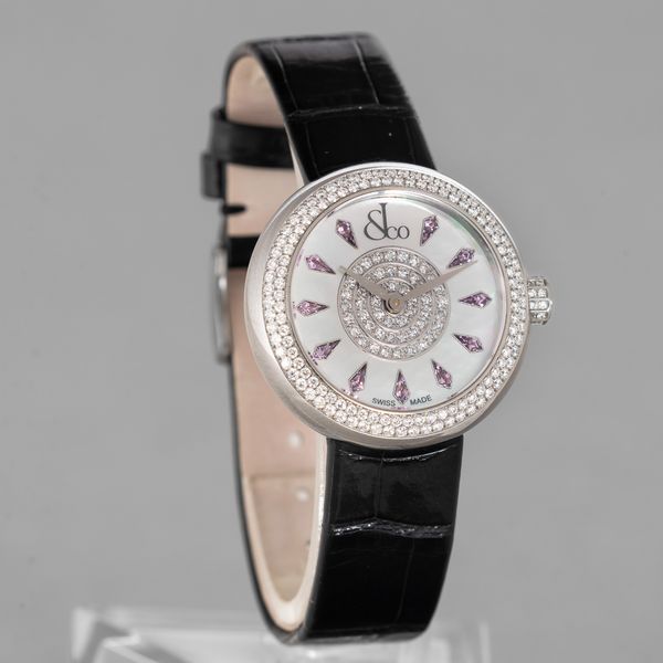 JACOB & CO - Brilliant da donna in acciaio con pav� di brillanti, quadrante in madreperla pav� di brillanti e indici di rubini completo di scatola e garanzia  - Asta Orologi da Polso e da Tasca - Associazione Nazionale - Case d'Asta italiane