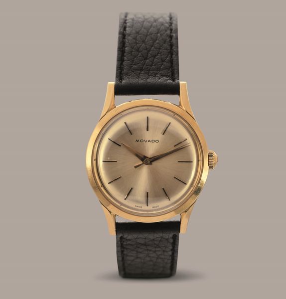 MOVADO - Solo tempo impermeabile, cassa in oro 18k con fondello a vite, quadrante Champagne con indici applicati, movimento a carica automatica  - Asta Orologi da Polso e da Tasca - Associazione Nazionale - Case d'Asta italiane