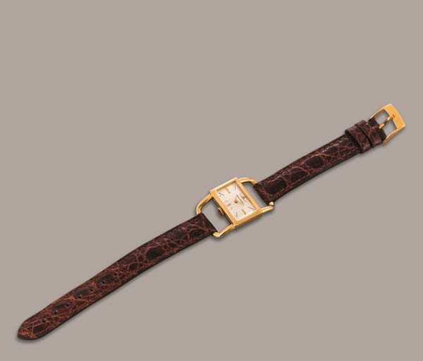 JAEGER LECOULTRE - Etrier in oro giallo 18k, quadrante argent� con indici applicati, carica manuale  - Asta Orologi da Polso e da Tasca - Associazione Nazionale - Case d'Asta italiane