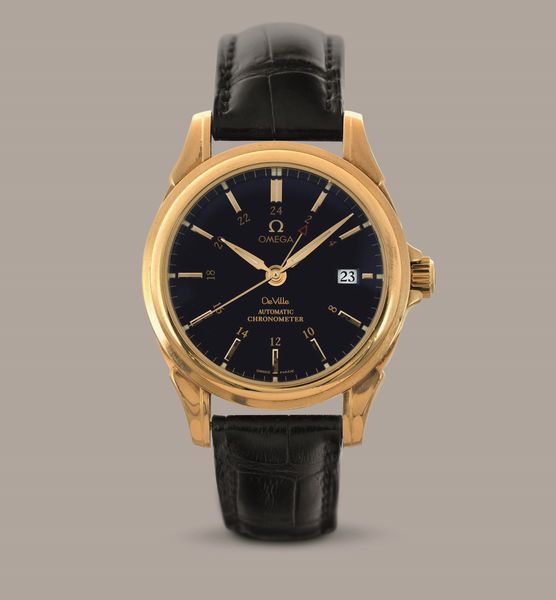 OMEGA - De Ville Coaxial in oro giallo 18k, automatico con scappamento Coassiale, datario e doppio fuso orario accompagnato da scatola e garanzia  - Asta Orologi da Polso e da Tasca - Associazione Nazionale - Case d'Asta italiane