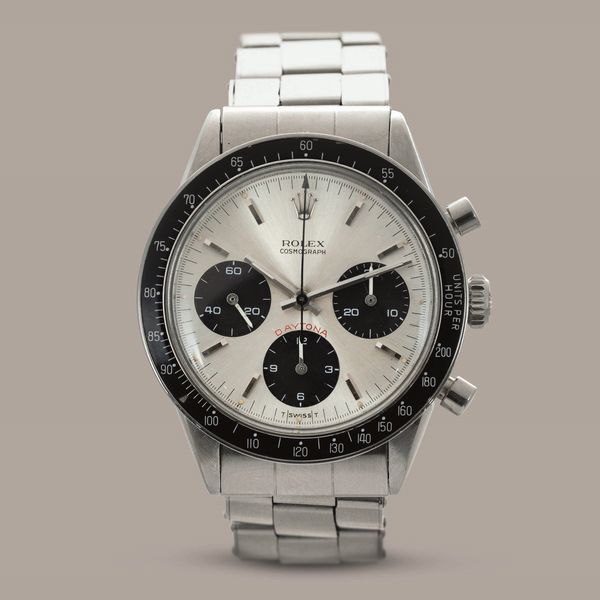 ROLEX - Daytona ref 6241 Cherry Logo carica manuale,in acciaio, quadrante Argent� contatori neri a contrasto, ghiera nera in bachelite e pulsanti a pompa  - Asta Orologi da Polso e da Tasca - Associazione Nazionale - Case d'Asta italiane