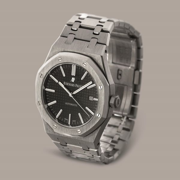 AUDEMARS PIGUET - Royal Oak 15400ST, in acciaio con quadrante nero Grande Tapissserie , indici lunghi e datario con fondello a vista, scatola e garanzia  - Asta Orologi da Polso e da Tasca - Associazione Nazionale - Case d'Asta italiane