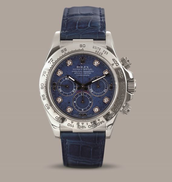 ROLEX - Daytona ref 16519 in oro bianco 18k con quadrante in Sodalite e indici in brillanti, ghiera Tachimetrica, movimento automatico con scatola garanzia e service Rolex  - Asta Orologi da Polso e da Tasca - Associazione Nazionale - Case d'Asta italiane