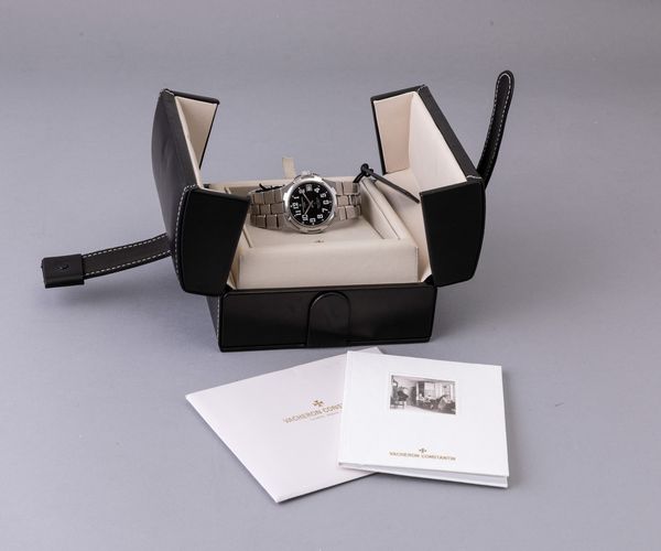 VACHERON & CONSTANTIN - Overseas ref 42042 in acciaio, movimento automatico, quadrante nero con numeri Arabi e datario accompagnato da scatola e garanzia  - Asta Orologi da Polso e da Tasca - Associazione Nazionale - Case d'Asta italiane