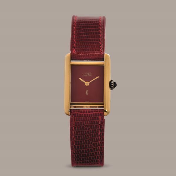 CARTIER - Must Vermeil in argento 925 laminato, quadrante bordeaux, carica manuale con scatola e garanzia  - Asta Orologi da Polso e da Tasca - Associazione Nazionale - Case d'Asta italiane