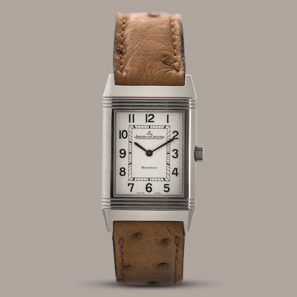 JAEGER LECOULTRE - Reverso in acciaio quadrante Argent� con numeri Arabi, movimento al quarzo con chiusura deployante scatola e garanzia  - Asta Orologi da Polso e da Tasca - Associazione Nazionale - Case d'Asta italiane