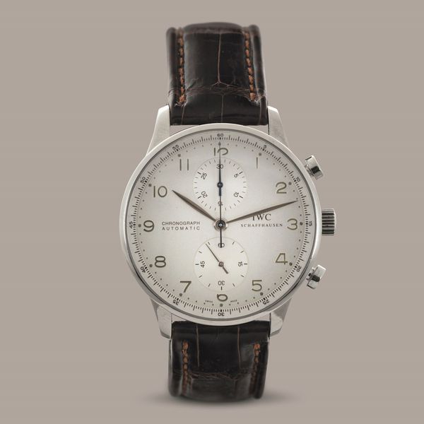 IWC - Portoghese ref 3714 in oro bianco 18k, cronografo due contatori verticali, quadrante Argent� con numeri Arabi con scatola e garanzia  - Asta Orologi da Polso e da Tasca - Associazione Nazionale - Case d'Asta italiane
