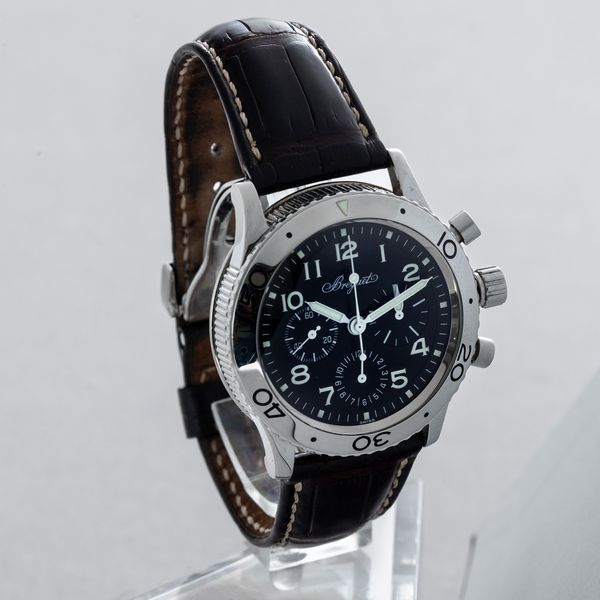 BREGUET - Type XX Aeronavale, cronografo tre contatori in acciaio con ritorno in volo, quadrante nero con numeri Arabi luminosi, ghiera girevole con scatola originale  - Asta Orologi da Polso e da Tasca - Associazione Nazionale - Case d'Asta italiane