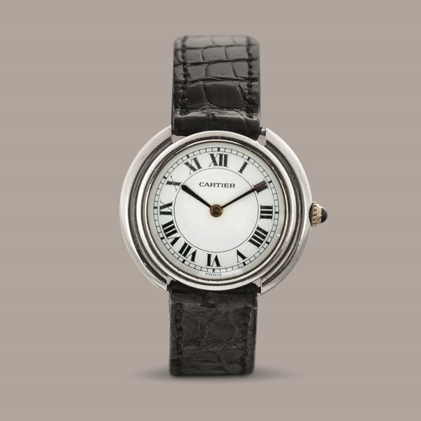 CARTIER - Raro Ellipse Vendome automatico in oro bianco 18k solo tempo con fondello a pressione quadrante bianco con numeri Romani  - Asta Orologi da Polso e da Tasca - Associazione Nazionale - Case d'Asta italiane