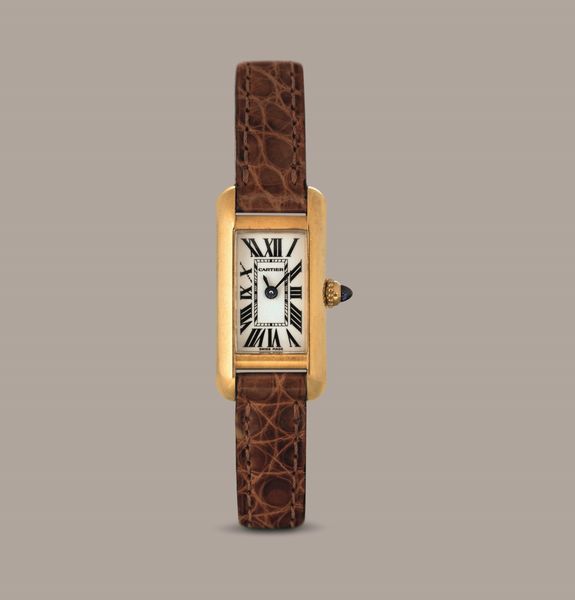 CARTIER - Tank Allong�e Lady in oro giallo 18k, quadrante Argent� con numeri Romani, movimento al quarzo  - Asta Orologi da Polso e da Tasca - Associazione Nazionale - Case d'Asta italiane