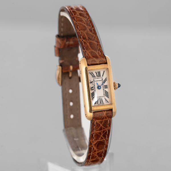 CARTIER - Tank Allong�e Lady in oro giallo 18k, quadrante Argent� con numeri Romani, movimento al quarzo  - Asta Orologi da Polso e da Tasca - Associazione Nazionale - Case d'Asta italiane