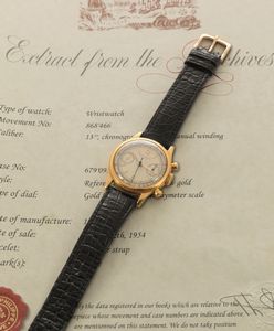 PATEK PHILIPPE - Rarissimo Tasti Tondi ref 1463 in oro giallo 18k con indici Index e numeri Arabi, due contatori quadrante Argent� Gren�.  - Asta Orologi da Polso e da Tasca - Associazione Nazionale - Case d'Asta italiane