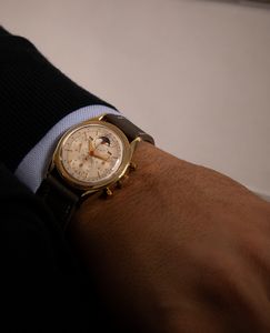 PATEK PHILIPPE - Rarissimo Tasti Tondi ref 1463 in oro giallo 18k con indici Index e numeri Arabi, due contatori quadrante Argent� Gren�.  - Asta Orologi da Polso e da Tasca - Associazione Nazionale - Case d'Asta italiane