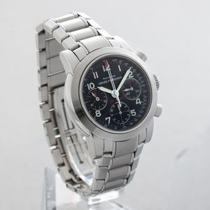 GIRARD PERREGAUX - 250 TDF Ferrari, cronografo in acciaio tre contatori, quadrante nero con numeri Arabi, movimento a carica automatica con scatola e garanzia  - Asta Orologi da Polso e da Tasca - Associazione Nazionale - Case d'Asta italiane