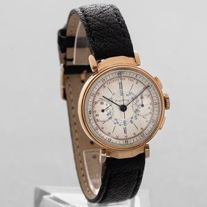 BREITLING - Ref 720 cronografo due contatori in oro 18k con anse snodate, quadrante Argent� con scala telemetrica e tachimetrica  - Asta Orologi da Polso e da Tasca - Associazione Nazionale - Case d'Asta italiane