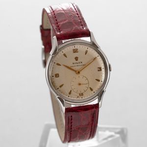 ROLEX - Precision ref 4498 in acciaio con fondello a scatto, anse riportate, quadrante Argent� con piccoli secondi in basso e numeri Arabi applicati, carica manuale  - Asta Orologi da Polso e da Tasca - Associazione Nazionale - Case d'Asta italiane