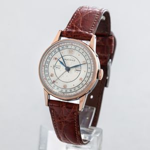 MOVADO - Triplo calendario in acciaio con lamina d'oro rosa su ghiera e anse, quadrante Argent� bitonale, numeri Arabi applicati, carica manuale  - Asta Orologi da Polso e da Tasca - Associazione Nazionale - Case d'Asta italiane