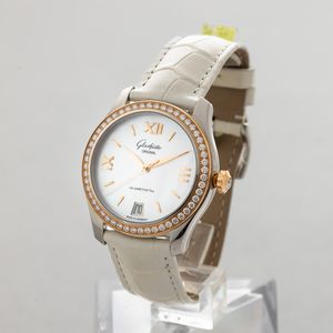 GLASHUTTE - Lady Serenade, acciaio e oro, ghiera con brillanti, quadrante in madreperla con indici e numeri Romani applicati, datario e movimento automatico, con scatola e garanzia  - Asta Orologi da Polso e da Tasca - Associazione Nazionale - Case d'Asta italiane